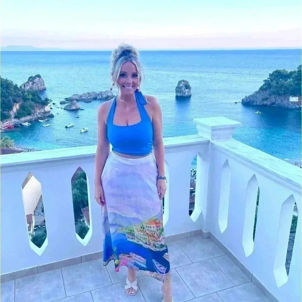 RACHEL ZOE IONIAN SEA LONG FLOWY SKIRT SMALL